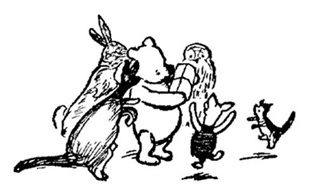 "Illustration of Winnie-the-Pooh opening a wrapped present." (Illustration by E. H. Shepard, from Winnie-the-Pooh by A. A. Milne, 1926, McClelland and Steward. Public domain. https://www.gutenberg.org/cache/epub/67098/pg67098-images.html)