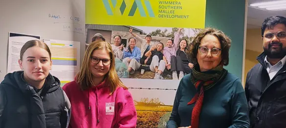 Early Childhood Education and Care students, Sophie Sarr and Amelia Drendel, Federation University's Fiona Carine, and Binesh Tholath, WSMD