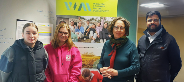 Federation TAFE Early Childhood Education and Care students, Sophie Sarr and Amelia Drendel, Federation's Fiona Carine, and Binesh Tholath from Wimmera Southern Mallee Development
