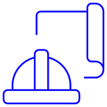 An icon of construction helmet and an unrolling piece of paper