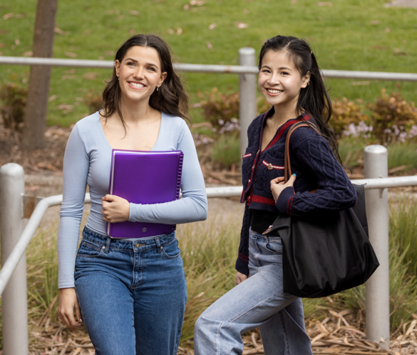 Two students standing outside